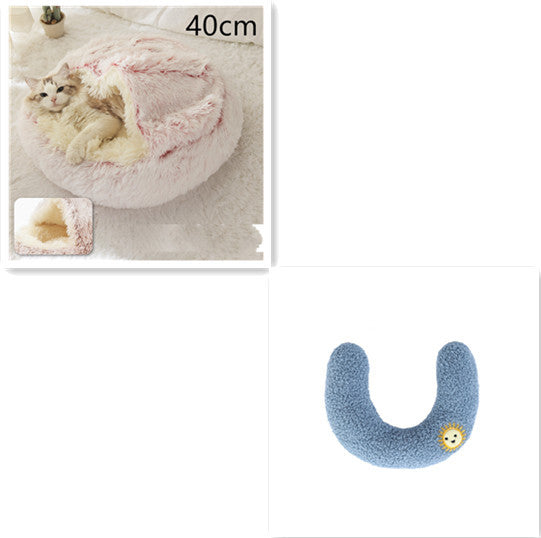 Lit 2 en 1 pour chien et chat - Lit d'hiver rond en peluche chaud pour animaux de compagnie - Lit doux et long en peluche pour animaux de compagnie
